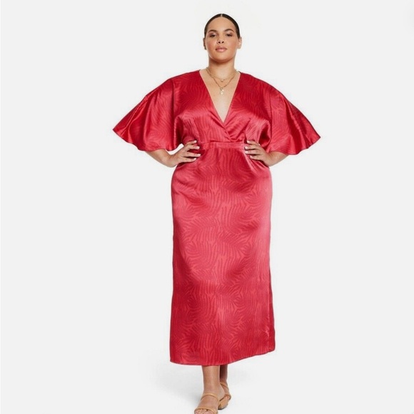 Fe Noel PALM LEAF CONTRAST PRINT FLUTTER SLEEVE MAXI DRESS - Picture 1 of 3